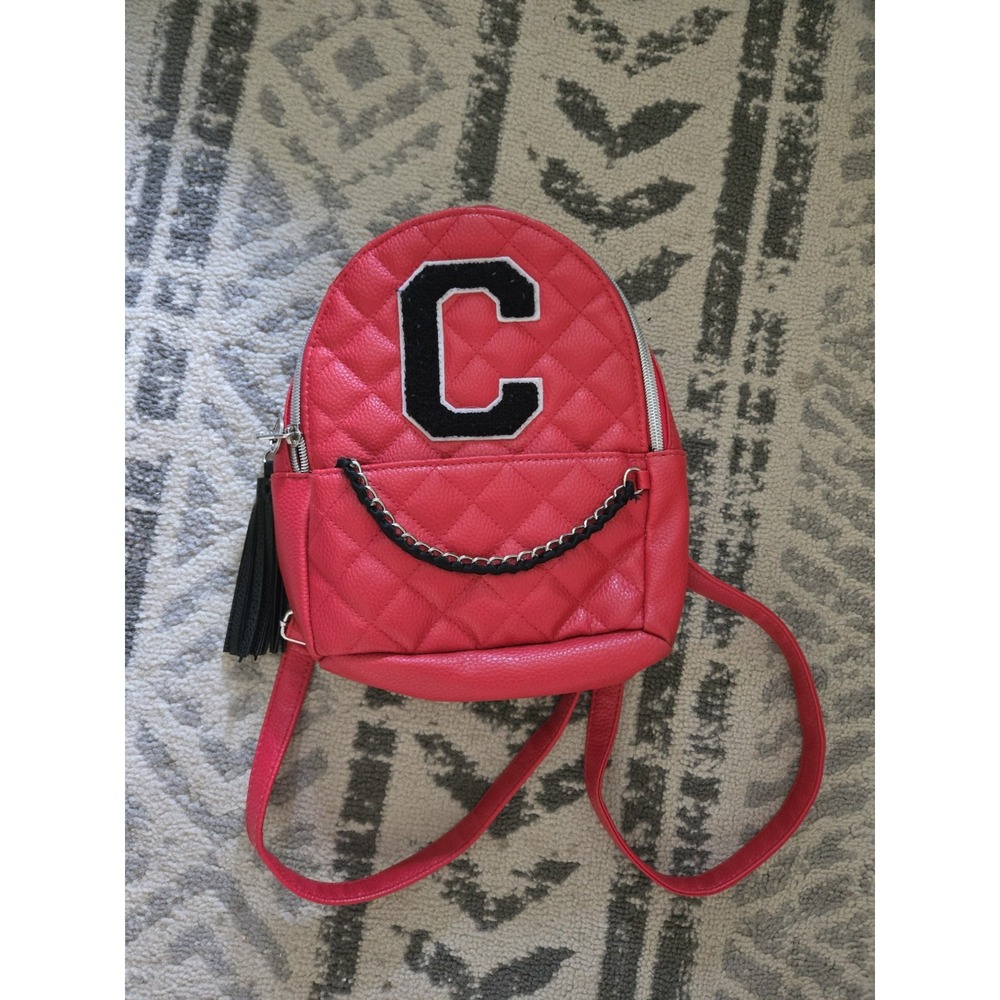 Justice Initial C Quilted Mini Backpack Ladybug Red Chain detail Quilted‎ - Picture 2 of 8